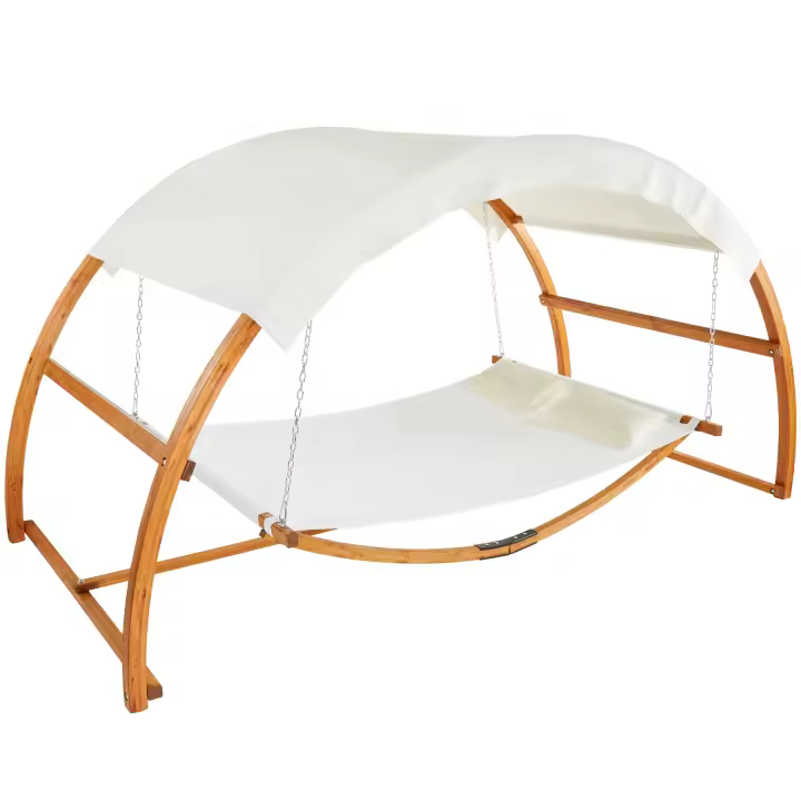 Tectake - Hamaca LOCARNO para 2 personas 328x160x171,5 cm, Cómoda hamaca de exterior para 2 personas con gran parasol, Fijación estable gracias a las cadenas y ganchos de acero galvanizado, Estructura de madera resistente para una gran capacidad de carga - 1