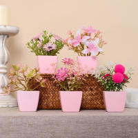 1SET De Plantas Simuladas Rosa En Maceta Decoración De Interiores Para Oficina Centro Comercial Escritorio Ventana Estantería Hogar - details 0