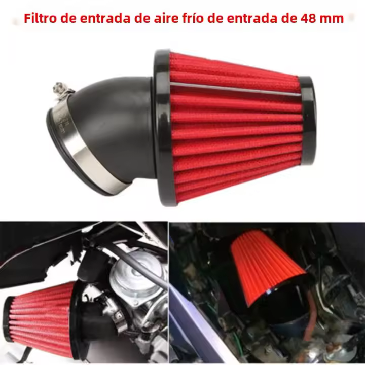 Filtro De Aire Tapered Universal Para Motocicleta 48mm Inletado En Ángulo De 45 Grados Material De Malla De Acero Inoxidable Doble Capa Y Goma - 1