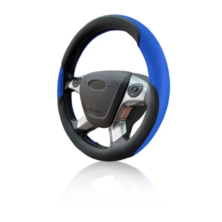 Enerfero Funda Volante para Coche,Cubierta de Volante Cuero Microfibra Tamaño Universal 37.5-39.5 CM，Color Negro Azul y Rojo, (913729) - 1