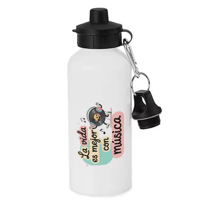 MERCHANDMANIA Bidón deportivo 600 ml acero inoxidable con chupón frase graciosa musica vida motivacion kpop botella escolar deporte bicicleta - 1