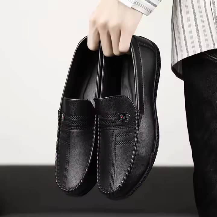 Zapatos Casuales Para Hombre En Cuero Blanco Y Negro Marca De Lujo Zapatos De Vestir Formales Despueseras Transpirables Slip on Para Conducir - 1