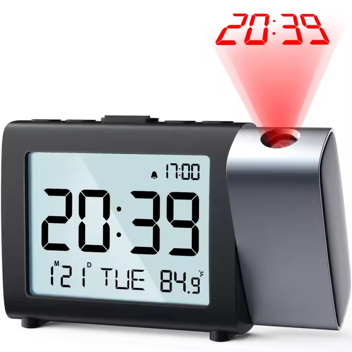 Reloj De Alarma Digital Proyectable Recargable LED USB Para Oficina Y Dormitorio Estilo Moderno Con Calendario Para Mesita De Noche - 1