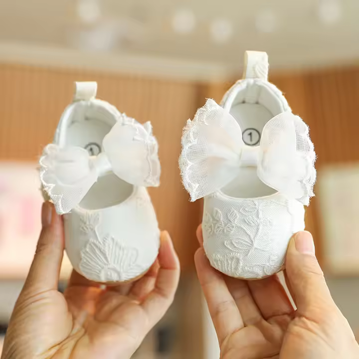 Zapatos De Princesa Para Bebé Niña En Lace Blanca Mocasines Con Lazo Y Borde Antideslizante De Goma Primera Calzado Para Caminar - 1