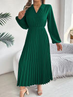 Vestido Largo De Mujer Elegante Con Tres V-Neck Y Cintura Ajustada Estilo Europeo Y Americano Para Otoño E Invierno - details 4