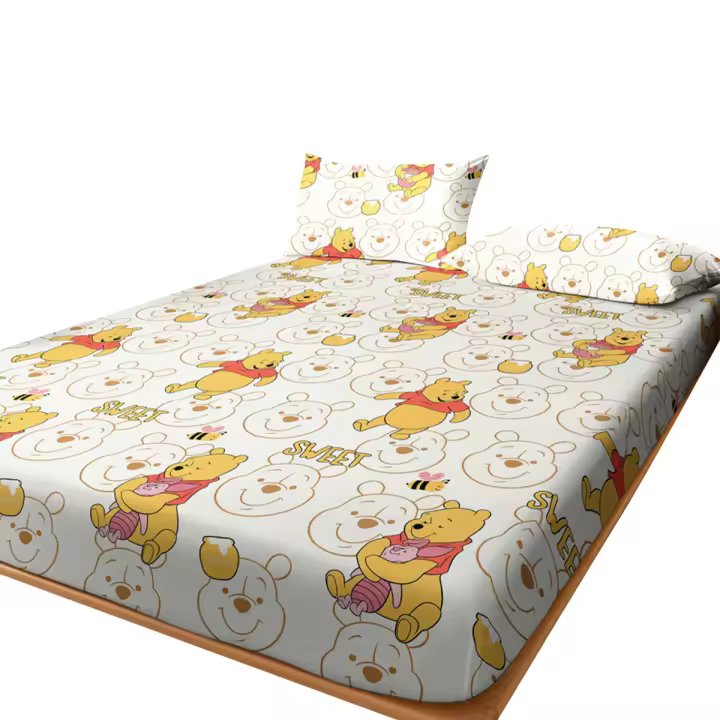 Sábana Ajustada De Poliéster 100% Con Patrón De Winnie Piggy Pijie Digital Impreso Para Dormitorio Sin Funda De Almohada - 1