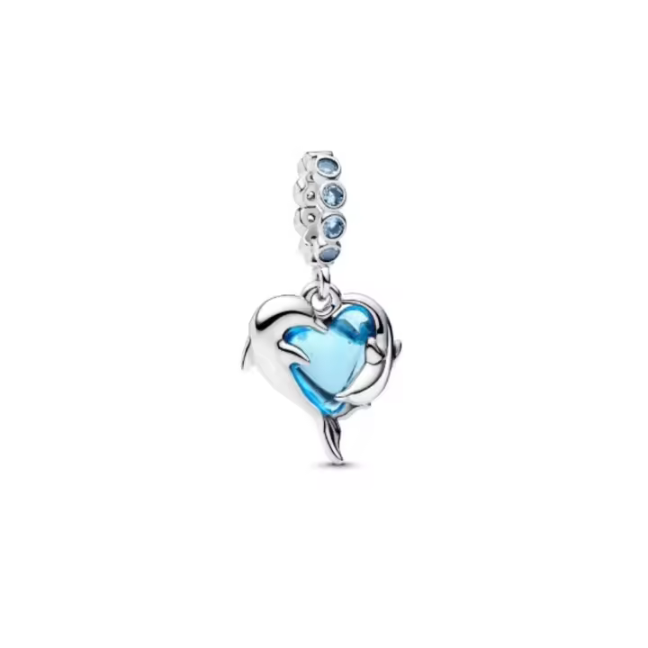 PANDORA Colgante de delfín de cristal de Murano azul, animal marino, verano fresco 793924CO1 - 1