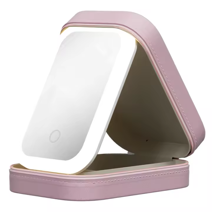 Caja de almacenamiento con Espejo de Luz LED reloj integrado escretorio productos de la cubierta Caja de almacenamiento a prueba de Polvo Caja portátil - 1
