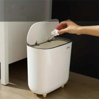 Basurero De Inodoro 1pc Bin De Basura Delgado De Plástico Con Tapa Canasta De Almacenamiento De Residuos Pequeña Y Estrecha Para El Hogar - details 2