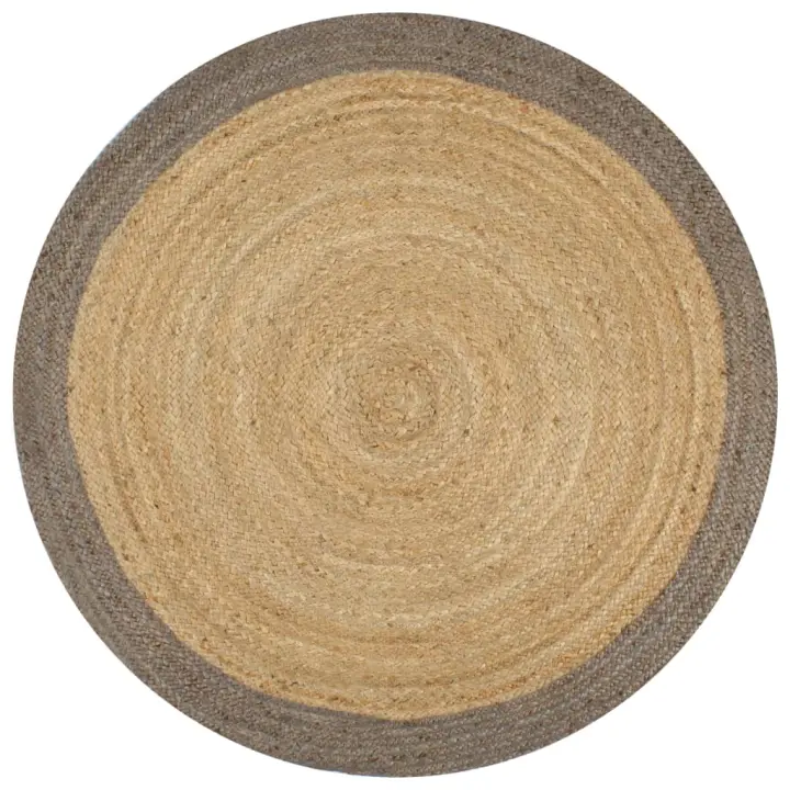 vidaXL Alfombra hecha a mano de yute con borde gris 150 cm - 1