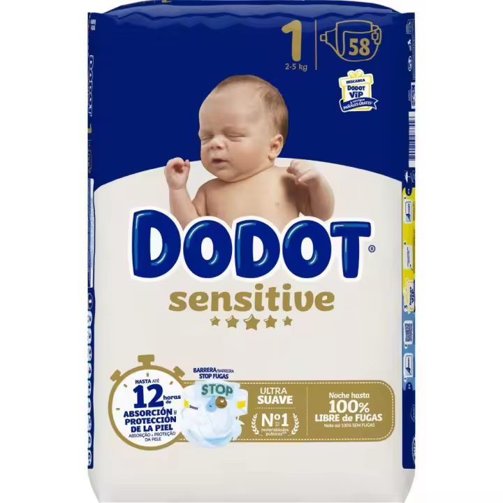 DODOT SENSITIVE TALLA 1, 2-5KG , 116UD (2X58UD) - 1