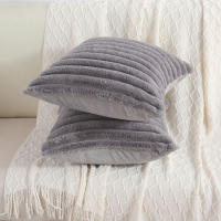 Funda De Cojín De Peluche De Conejo Falso Para Sofa Decoración De Interiores Tamaño 45x45cm Estilo Sólido Y Rayado Grueso Y Suave - details 13