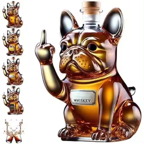 Botella de whisky con diseño de bulldog francés, divertida botella de whisky con forma de bulldog grabado en 3D, botella de vino con whisky de perro, Fanyil Eaglory, decantador de vino único, para hombres y papás, decoración para amantes del bulldog - 1