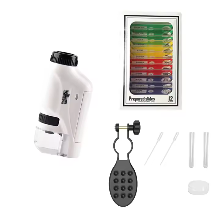 Microscopio de bolsillo para niños, mini microscopio portátil de mano, microscopio para niños con luz LED 60X-120X - 1