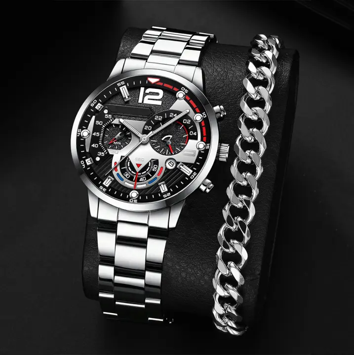 Reloj De Hombre De Moda Nuevo Y Caliente En Acero Inoxidable Con Calendario Reloj De Pulsera De Cuarzo Para Negocios Reloj Masculino - 1