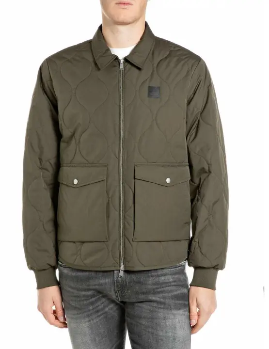 Chaqueta Replay corta verde caqui guateada para hombre - 1