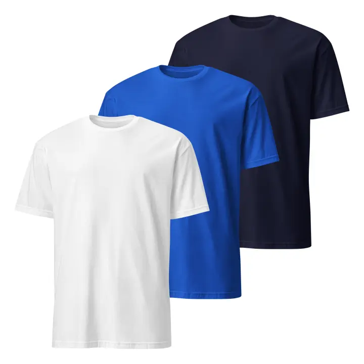 Pack de 3 Camisetas de Manga Corta para Hombre - Premium - 100% Algodón de Alta Calidad - Diseño Ligeramente Ajustado - Color Blanco, Azul y Azul Marino Navy - Marca SO Wear Siempre Original - 1