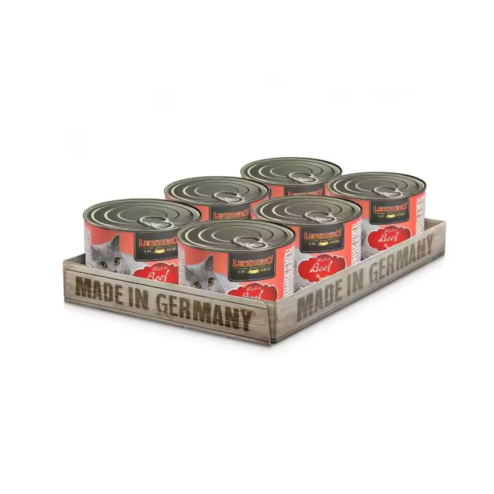 LEONARDO Quality Selection - Comida húmeda de calidad para los gatos adultos más exigentes, sin cereales, sin azúcar (packs de 6 latas) - Recetas cocinadas con mucho mimo - 1