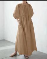 Vestido Largo Recto Casual Para Mujer REALEFT 2023 Con Mangas Lanternas Y Cierre De Encaje Suéter De Algodón Y Poliéster Otoño Primavera - details 6