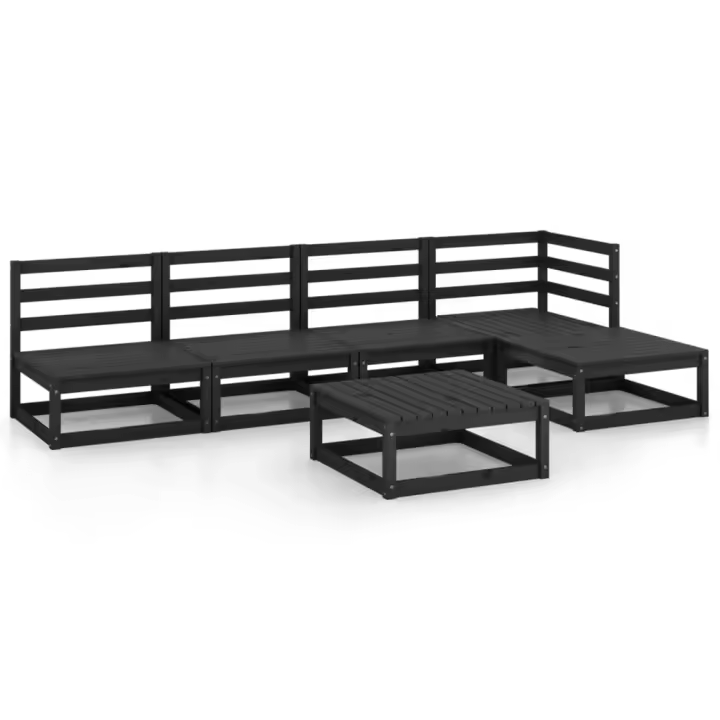vidaXL Juego de muebles de jardín 5 piezas negro madera maciza de pino - 1