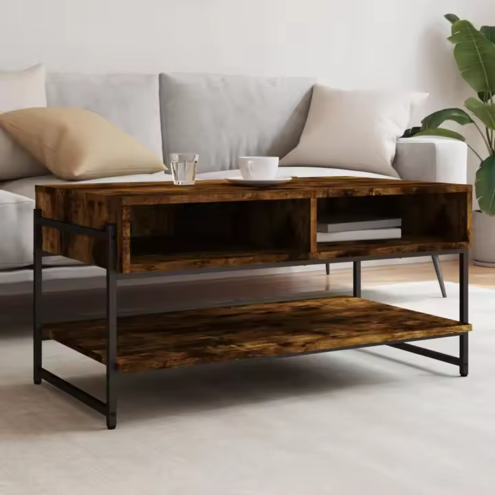 vidaXL Mesa de centro madera contrachapada roble ahumado 90x50x45 cm - 1