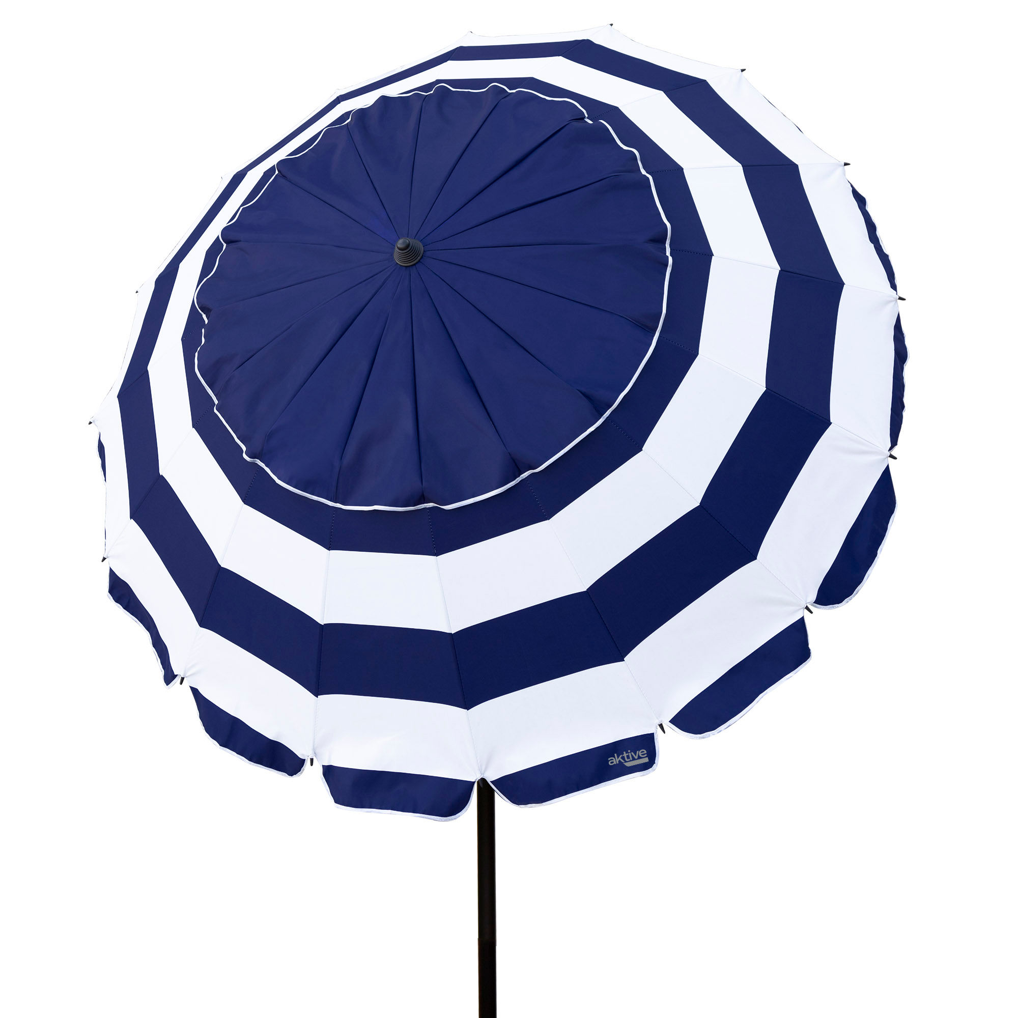 Aktive - Sombrilla playa antiviento 220 cm o 240 cm, Max Air, marinera, superresistente, poliéster con protección UV50 y revestimiento plateado, 16 varillas fibra de vidrio, mástil aluminio inclinable Ø29/32 mm, incluye funda, con ventilación superior