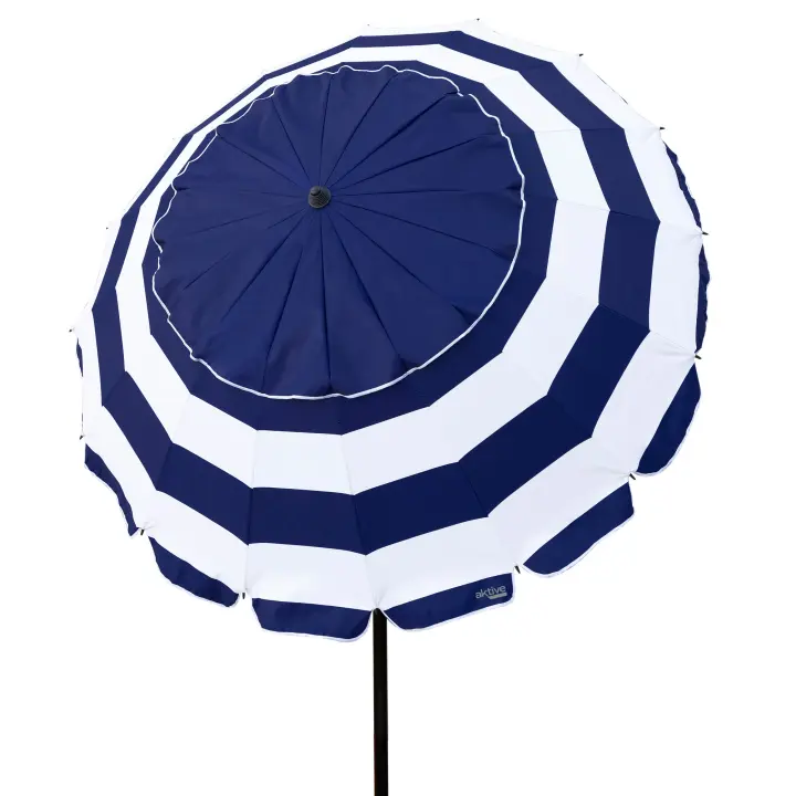 Aktive - Sombrilla playa antiviento 220 cm o 240 cm, Max Air, marinera, superresistente, poliéster con protección UV50 y revestimiento plateado, 16 varillas fibra de vidrio, mástil aluminio inclinable Ø29/32 mm, incluye funda, con ventilación superior - 1