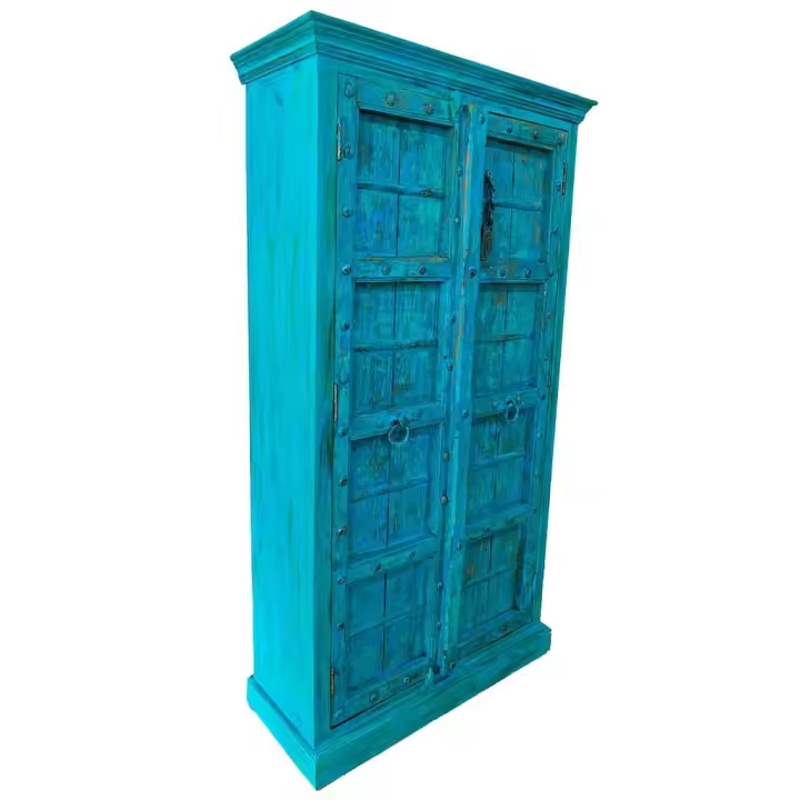 Armario de madera acabado artesanal azul 112x44x204 - 1