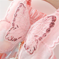 Vestido De Verano Para Niñas Con Impresión De Mariposa Arcoíris Y Alas De Mariposa Sin Mangas Falda De Terciopelo Vestido De Niña Estilizado De Manga Corta - details 6
