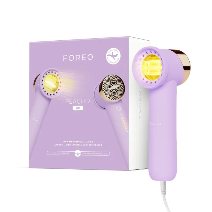 FOREO PEACH 2 go - Depiladora IPL de viaje - Depilación láser permanente para cuerpo y rostro - Rápida y sin dolor - Enfriamiento y protector de silicona - Personalizable - 1