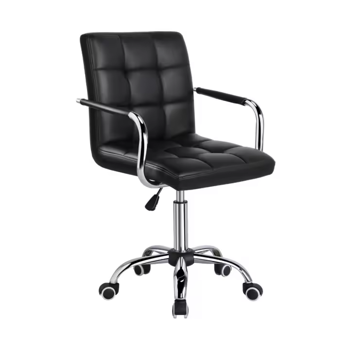 SILLA DE OFICINA GIRATORIA AJUSTABLE CON REPOSABRAZOS,SILLA DE ESCRITORIO ACOLCHADA DE PIEL SINTETICA PARA EL ESTUDIO DE OFICINA EN CASA, - 1