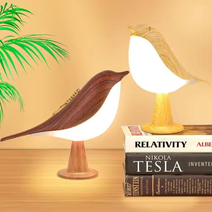 Lámpara De Noche Pequeña Y Cordless En Forma De Pájaro Con Sensor Táctil Y Regulador De Brillo 3 Niveles Incluye Diffusor De Aromaterapia Pack De 2 - 1