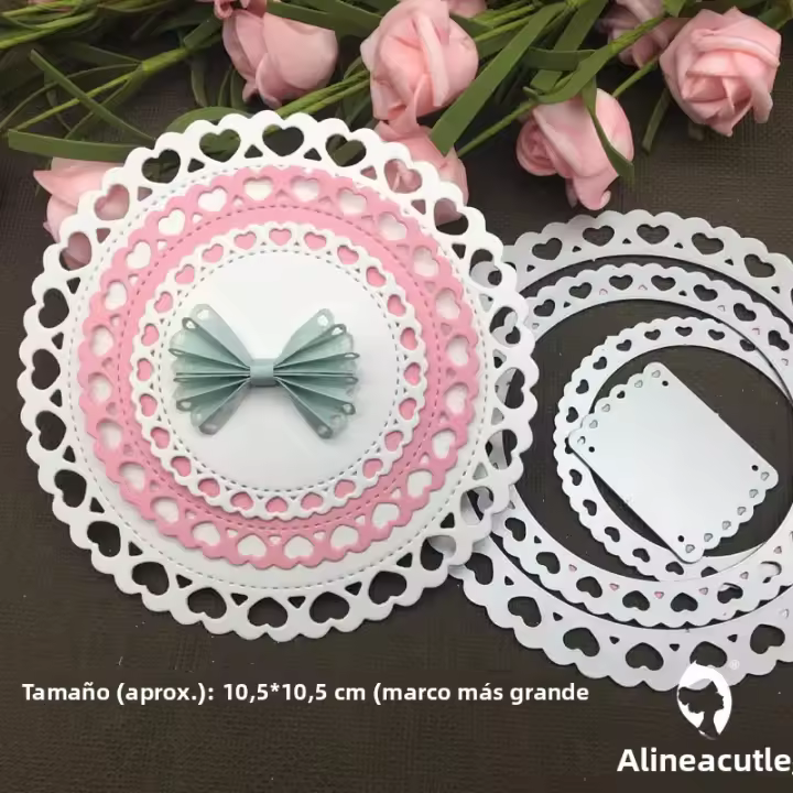 Alinacutle Die Cut Metal Cutting Die Redondo Marco Corazón Borde Roseta Contorno Scrapbooking Manualidades Álbum Tarjeta Cortador Artístico - 1