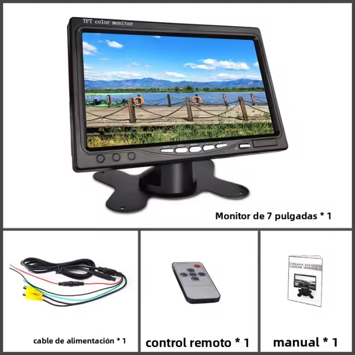 Monitor De Coche 7 Pulgadas Pantalla TFT LCD 1024X600 Para Cámara De Retrovisora Seguridad Doméstica CCTV 12V/24V Instalación En Dash - 1