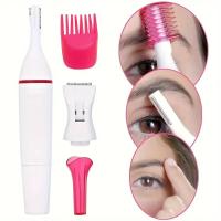 Versátil kit de recortador de cabello 5 en 1 para mujeres - Modelador de cejas, afeitadora de nariz y vello facial que funciona con baterías con cuchillas desmontables - Diseño elegante en blanco y rosa (pilas no incluidas) - details 1