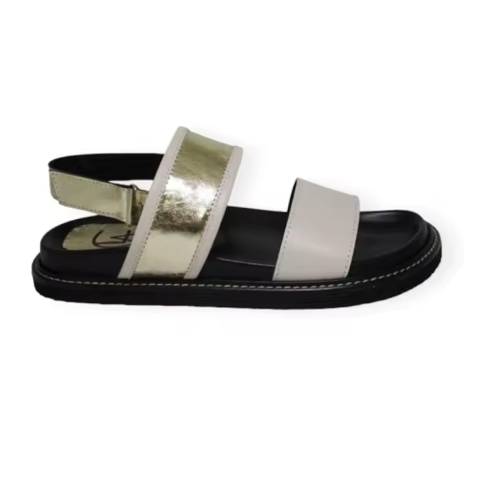 SANDALIA PLANA D'CLAUDIA 4C LEZNICA BEIGE Y PLATINO - 1