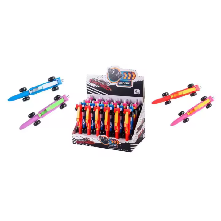 Lote Expositor con 24 Bolí­grafos coche PVC - Regalos Cumpleaños Infantiles Niños Colegios Cumples Comuniones Bodas Infantil - 1