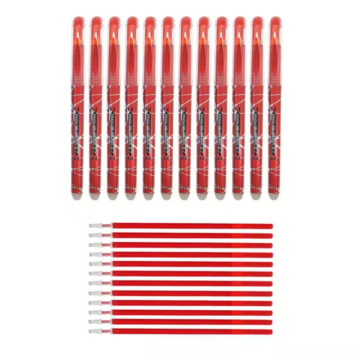 RHardware bolígrafos de tinta rojo,12 bolígrafos borrable de 0,7mm y 12 recambio de gel de bolígrafos - 1