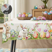 Mantel Redondo De Pascua Con Diseño De Tulipán Conejito Y Huevo En Pintura Acuarela Tamaño Variado Decoración De Jardín De Primavera Para Uso Diario En Cocina Terraza - details 1