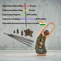Buscodecor - Incienso Natural y Orgánico, 2 Cajas de Conos (Nag Champa y Temple) + 2 Cajas de stickers (Palo Santo y Jazmín) + Quemador de Madera con Forma de Estrella Para Conos y Varillas - details 1