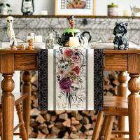 Mantelos De Lino Tejidos Con Estampado De Rosas Y Calaveras Para Decoración De Fiesta Del Día De Muertos Y Halloween Mantel Lavable Para Comedor De Casa Y Cocina - details 20