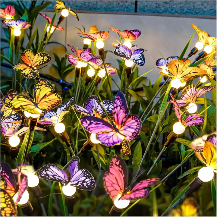 Luces solares para jardín: la última luz de mariposa que se balancea con el viento, luces solares para exteriores, decoración de patio, camino, alambre de hierro (paquete de 2) - 1