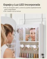 Espejo joyero de pared con luz led y cerradura, organizador con varios compartimentos para pendientes y collares, color blanco, habitación, dormitorio - details 7