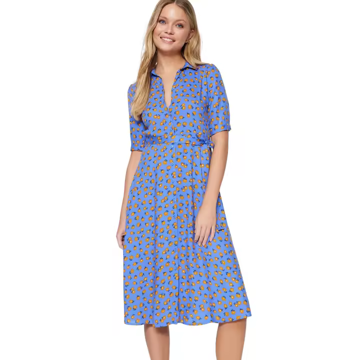 Trendyol Indigo Floral Pattern Belted Midi Woven Viscose Shirt Dress Twoss20El1559 - 1