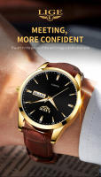 Reloj De Pulsera De Cuarzo LIGE Para Hombre Lujo Moda Casual Simple Correa De Cuero Resistente Al Agua Con Fecha Y Semana - details 11