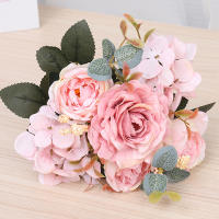 Bouquet De Flores Artificiales Rosa Silken Retro Con Hydrangea Y Peony Decoración De Bodas Y Habitaciones Accesorios De Plantas Falsas Para Novia Vintage - details 5