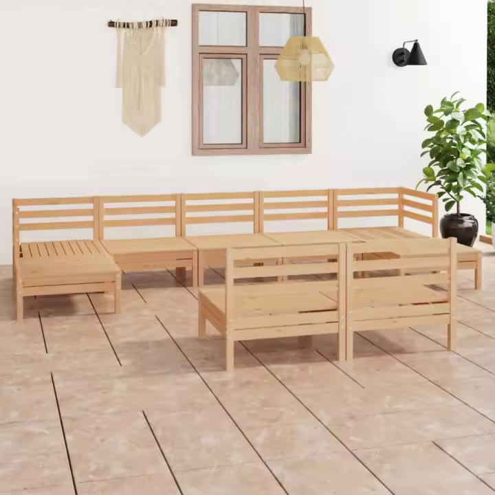 vidaXL Juego de muebles de jardín 9 piezas madera maciza de pino - 1