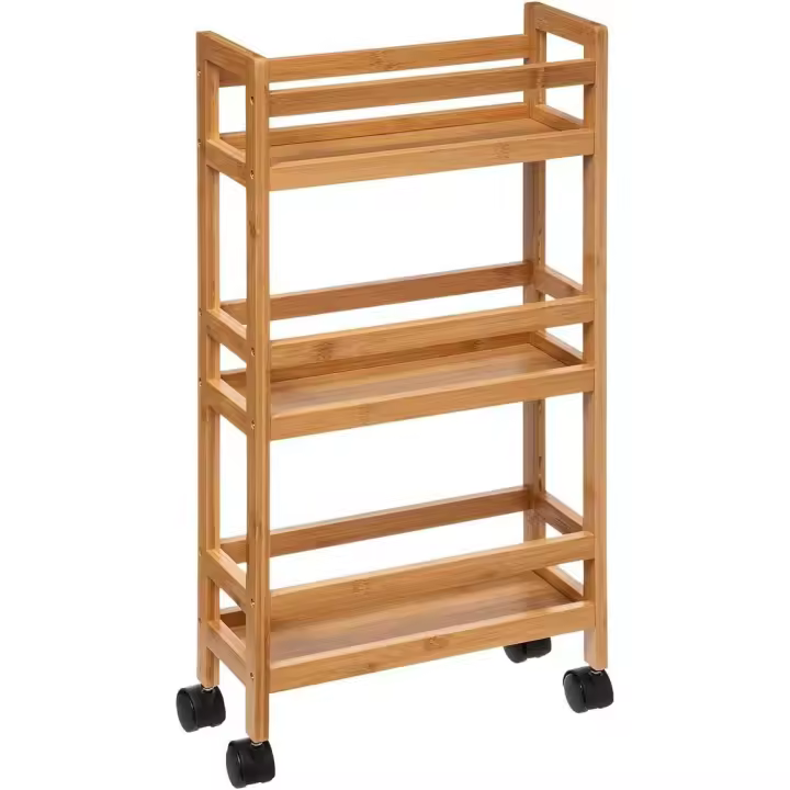 STARLEY- Carrito Estrecho de bambú de 3 Pisos con Ruedas，36x15x74.5cm - 1