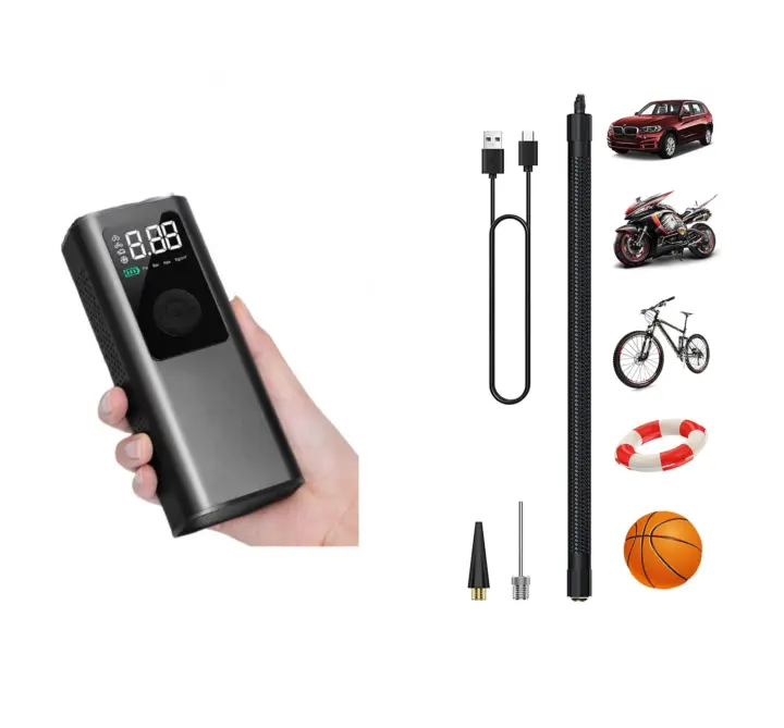 IPSDI 2000mAh Mini Compresor Aire Portatil, 150PSI Bomba de Aire Bicicleta Electrica con Pantalla LCD Digital y Linterna LED, Inflador Ruedas Coche para Scooters, Moto, Bicicletas, Pelotas - 1