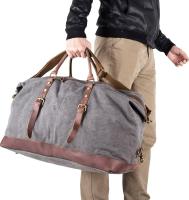 BAOSHA De cuero para hombre de la lona Bolso de viaje Travel Duffle Noche Fin de semana Satchel Totes Bolsa Bolsos (Gris) - details 3